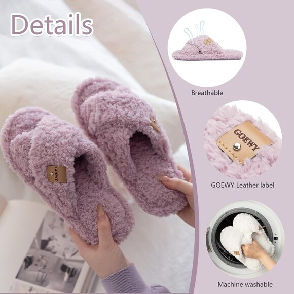 ⚡Women’s Purple Faux Fur Cozy Fuzzy Cross Band Slippers Indoor House Shoes - Picture 4 of 6